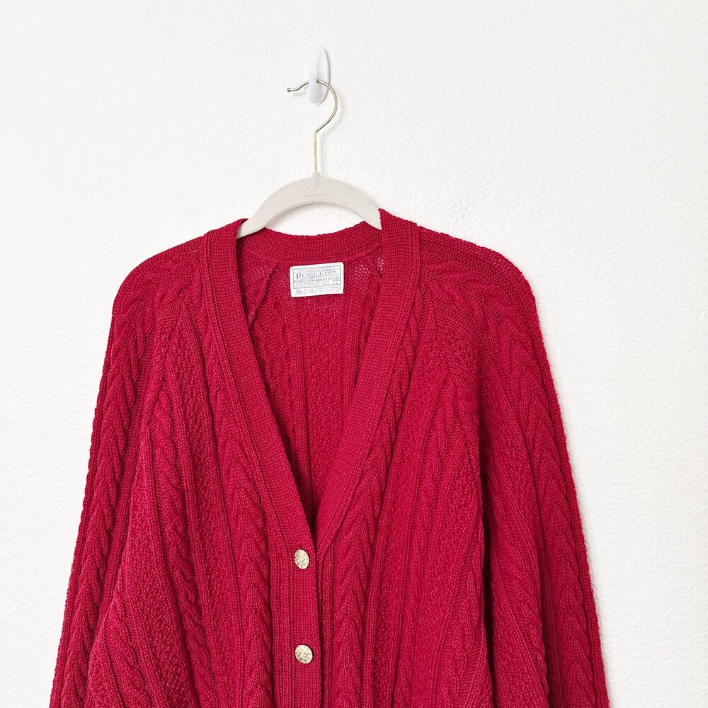 [Pendleton] Red Virgin Wool Cable Knit Grandpa Ca… - image 3